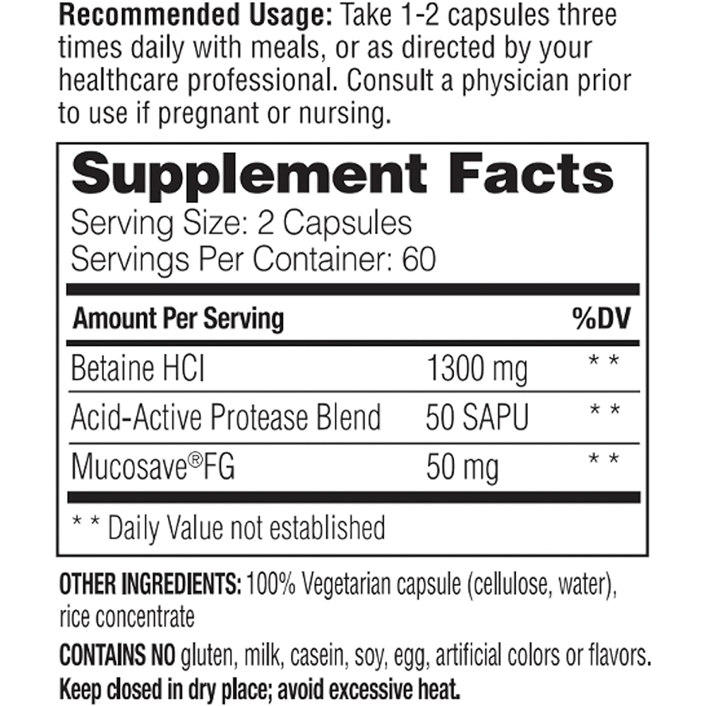 Enzymedica, Betaine HCl 120 Capsules - 이미지 2