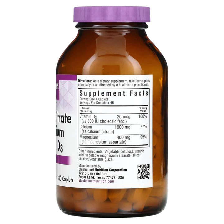 Bluebonnet Calcium Citrate Magnesium Plus Vitamin D3, 180 Caplet - 이미지 2